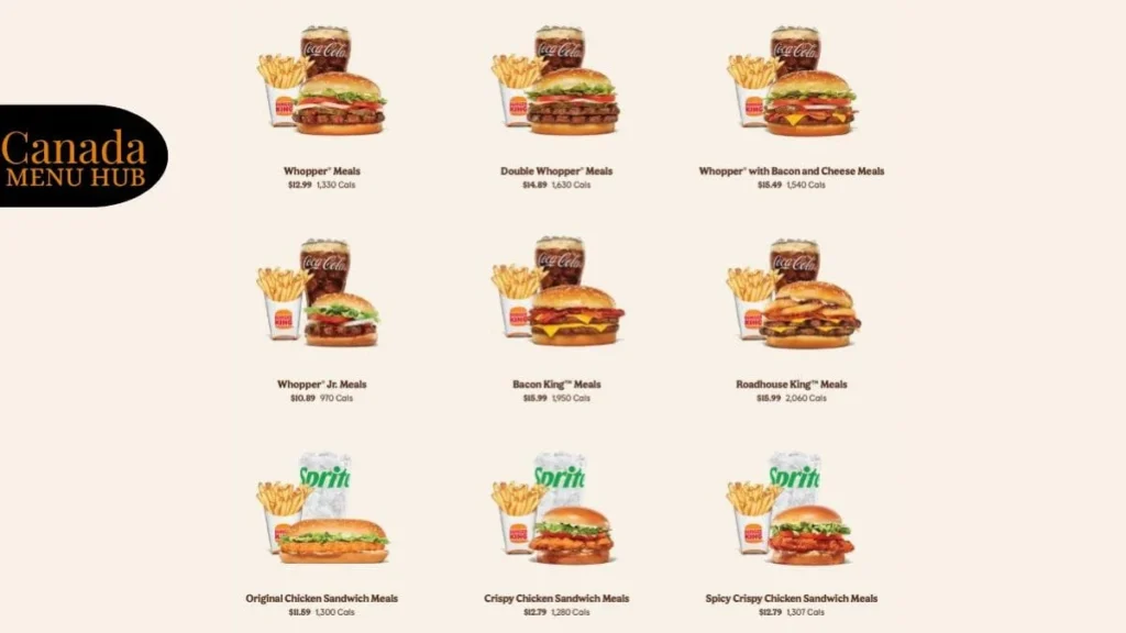 Burger King Menu Canada Prices Featured Items