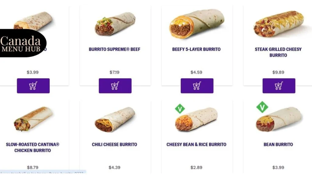 Taco Bell Burritos Menu with Prices 2026