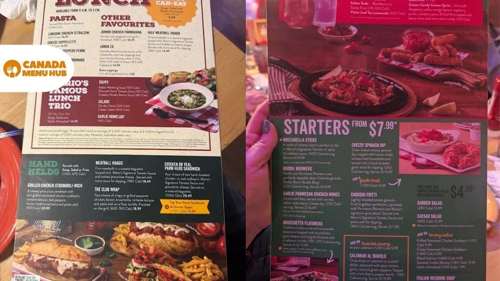 East Side Marios menu prices in Canada